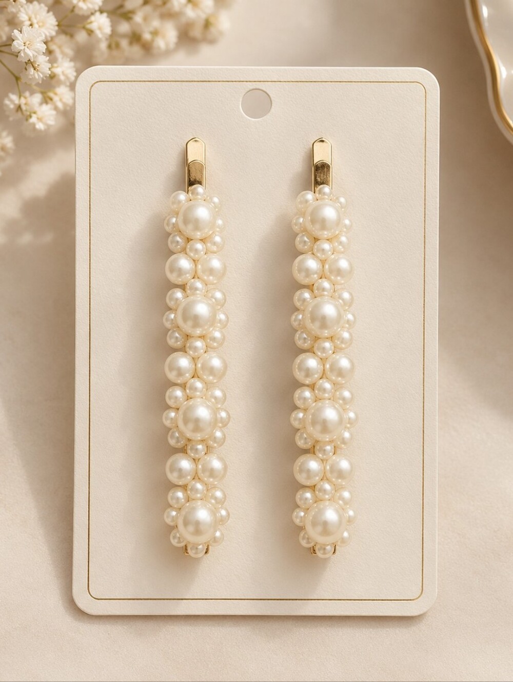 Pearl Hair Clips – Set of 2 Gold Tone Barrettes